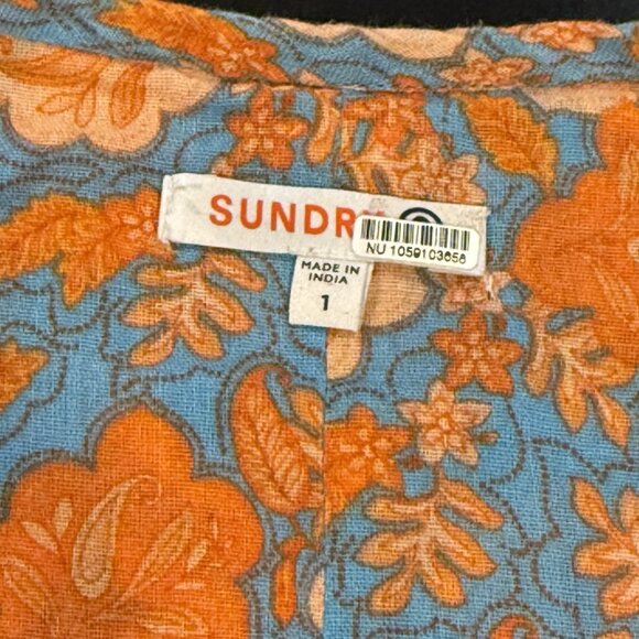 Sundry Blouson Tunic Blue Orange Floral Mini Boho Dress Womens Size Small 1 - Picture 8 of 13